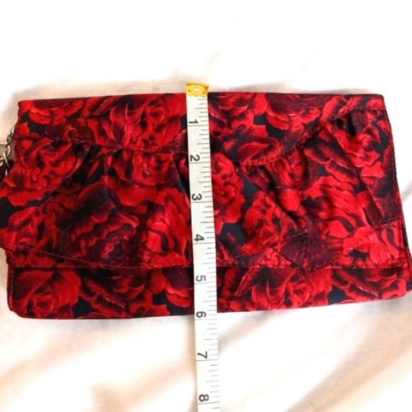 White House Black Market Satin Ruffle Rose Clutch Cocktail Purse - Picture 9 of 9